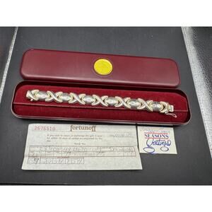 Vintage Fortunoff XO Link 925 Sterling Silver Bracelet W/ Paperwork & Case